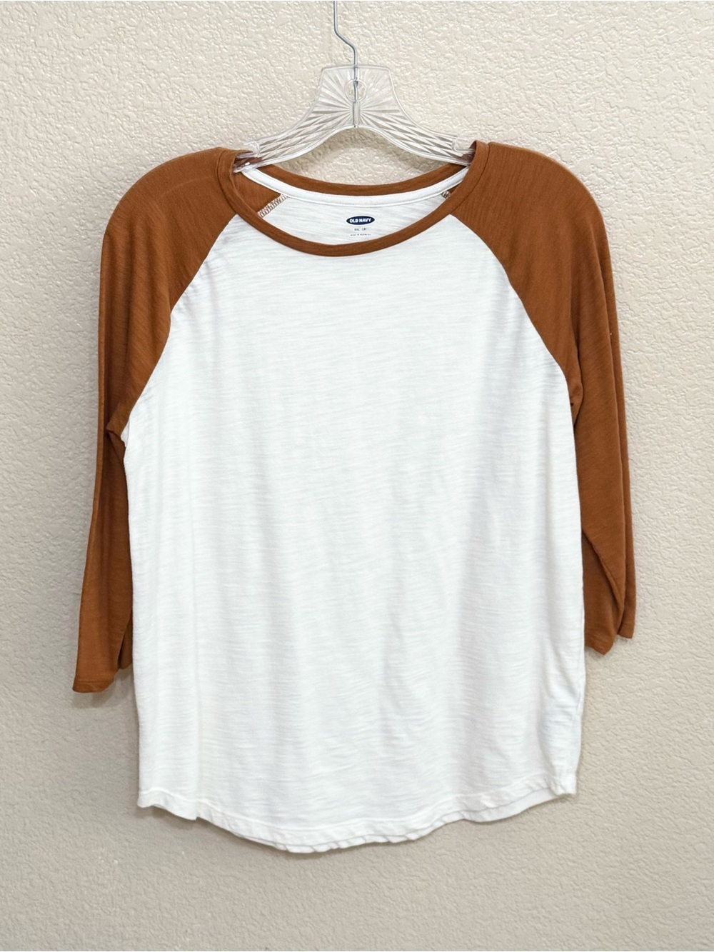 Old Navy White and Rust Raglan 3/4 Sleeve Tee